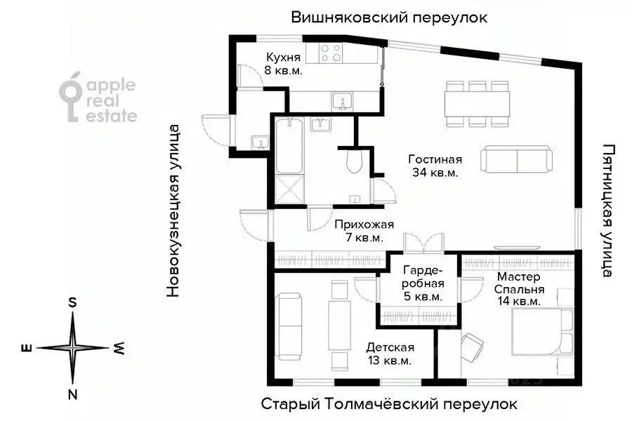3-к кв. Москва пер. Старый Толмачевский, 17с2 (90.0 м) - Фото 1