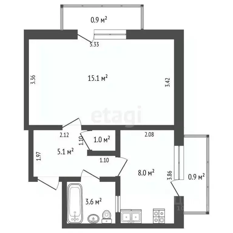 1-к кв. Крым, Феодосия ул. Володарского, 35 (36.8 м) - Фото 2