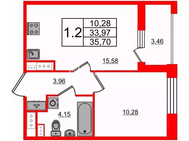 1-к кв. Санкт-Петербург Парашютная ул., 71к2 (33.2 м) - Фото 2