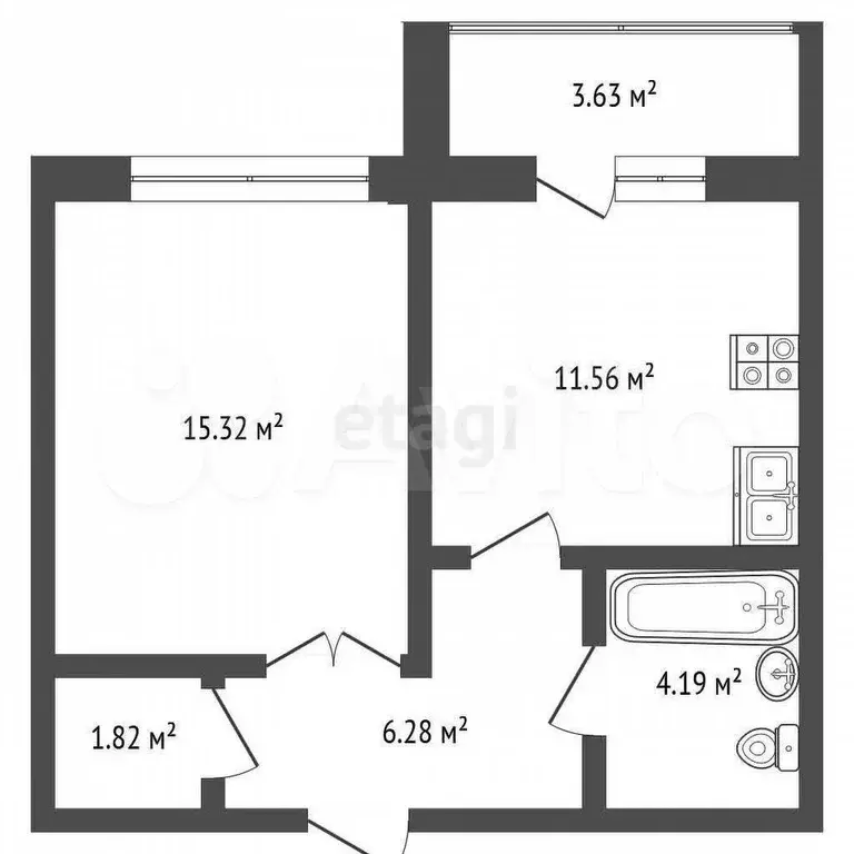 1-к. квартира, 39 м, 2/3 эт. - Фото 0