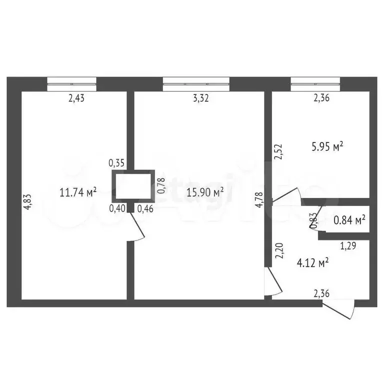 2-к. квартира, 37,6 м, 1/2 эт. - Фото 0