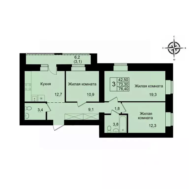 3-к кв. Кировская область, Киров Хлыновская ул., 21 (76.4 м) - Фото 1