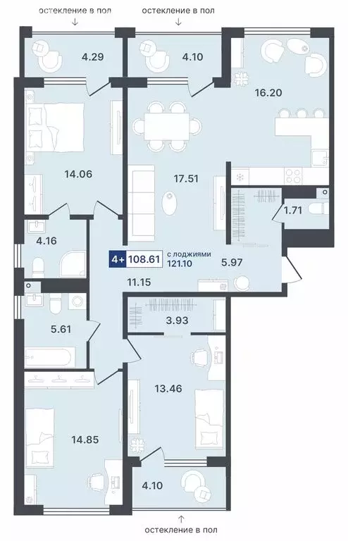 4-комнатная квартира: Тюмень, Ставропольская улица, 1 (108.61 м) - Фото 0