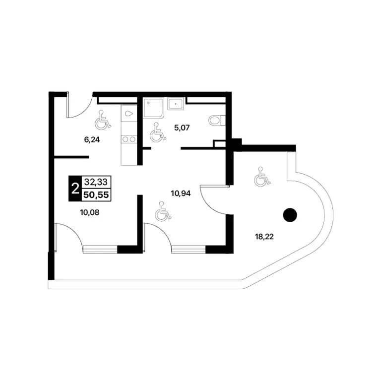 2-к квартира, 50.55 м - Фото 0