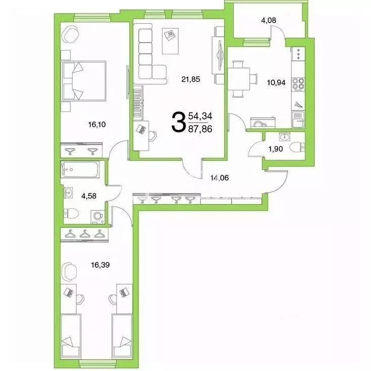 3-к кв. Костромская область, Кострома ул. Северной Правды, 33 (65.0 м) - Фото 2