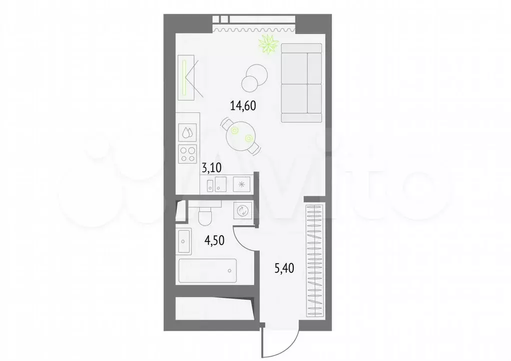 Квартира-студия, 27,6м, 45/55эт. - Фото 0