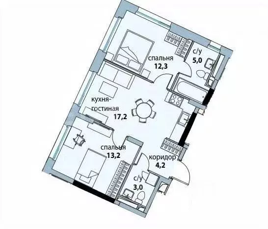 3-к кв. Москва ул. Крузенштерна, 3к1 (54.5 м) - Фото 2