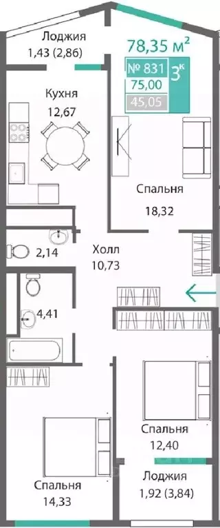 3-к кв. Крым, Симферополь Крымская роза мкр, Подсолнух жилой комплекс ... - Фото 1