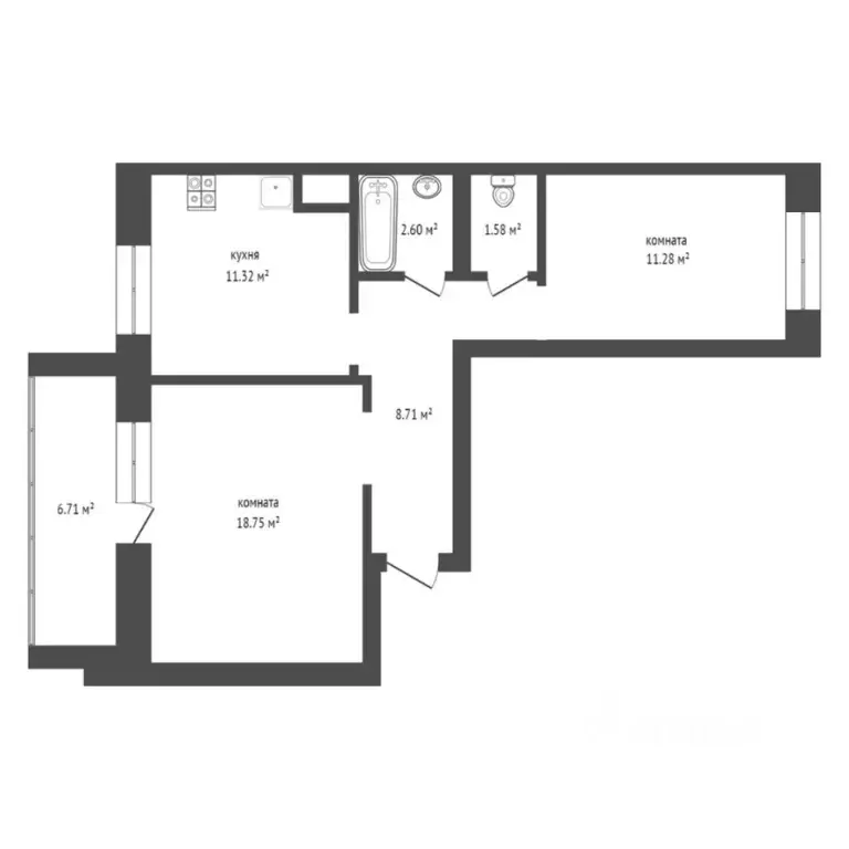 2-к кв. Тюменская область, Тюменский муниципальный округ, Боровский рп ... - Фото 2