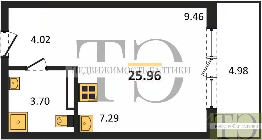 Студия Калининградская область, Светлогорск ул. Нахимова (25.96 м) - Фото 0