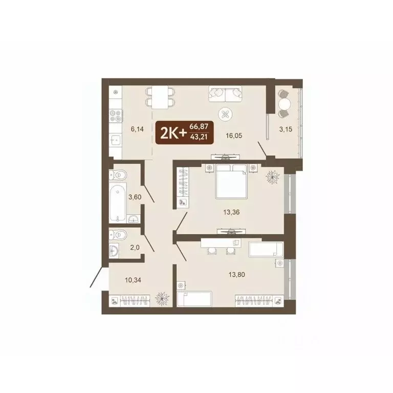 2-к кв. Кемеровская область, Кемерово 58В мкр, 1 (66.87 м) - Фото 0