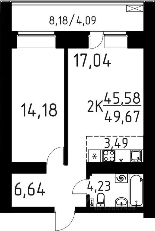 2-к кв. Томская область, Томск ул. Вершинина, 58к1 (49.67 м) - Фото 0