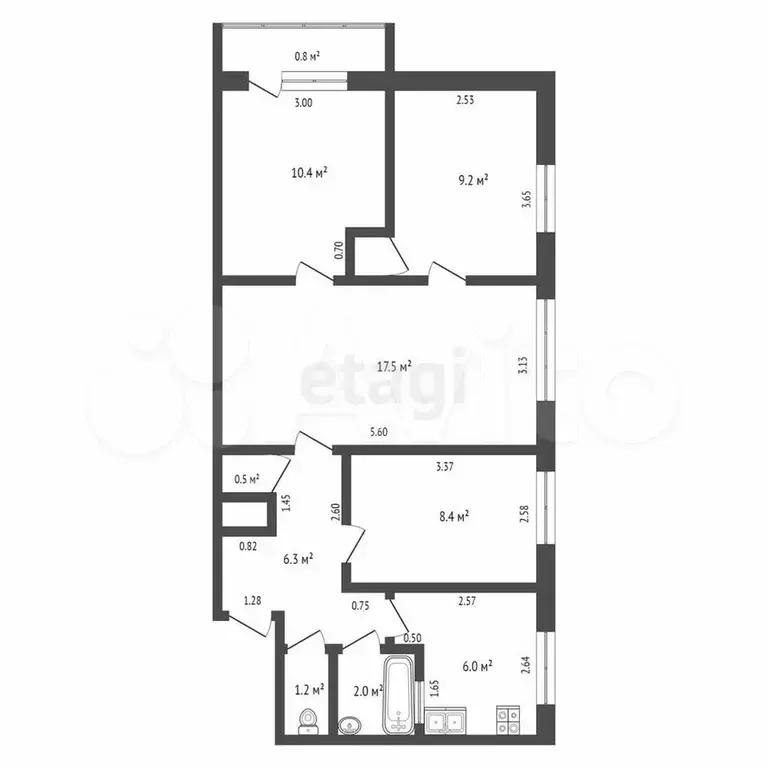 4-к. квартира, 61,9 м, 5/5 эт. - Фото 0