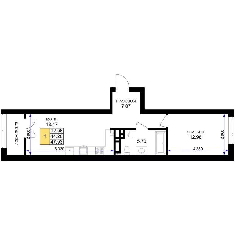 1-комнатная квартира: Гурьевск, жилой комплекс Включи (47.93 м) - Фото 1