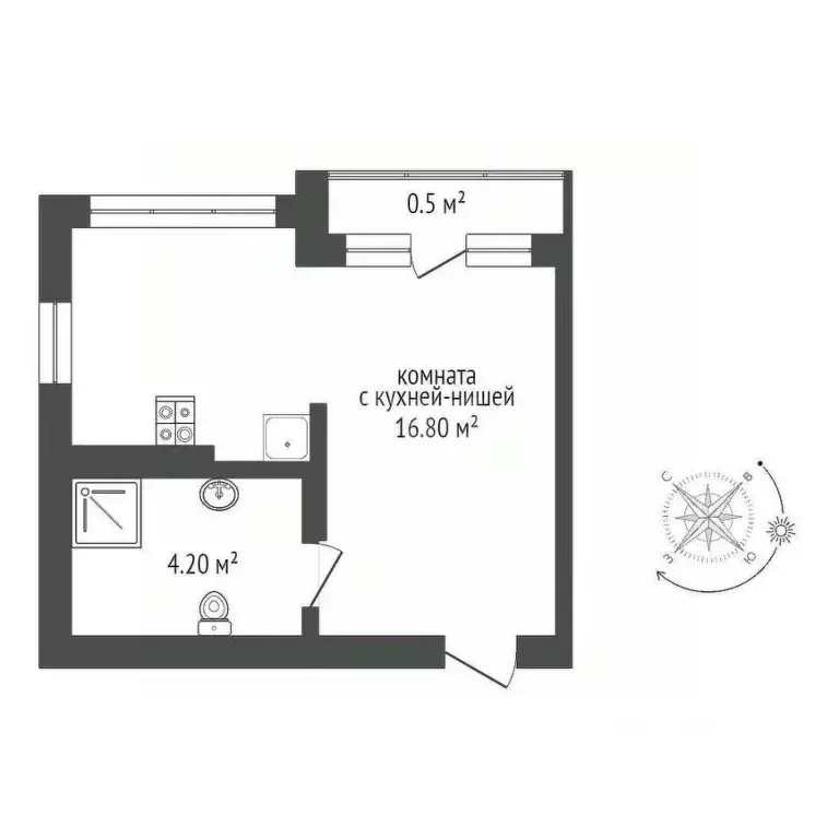 Студия Калининградская область, Зеленоградск ул. Гагарина, 57 (21.5 м) - Фото 2