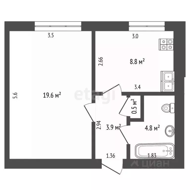 1-к кв. Хабаровский край, Комсомольск-на-Амуре Братский пер., 6 (37.6 ... - Фото 2