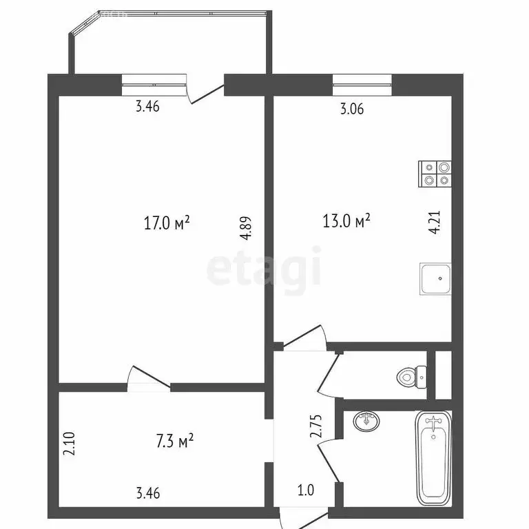 1-комнатная квартира: Тюмень, Ставропольская улица, 1/2 (44.9 м) - Фото 0