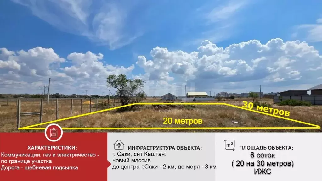 Участок в Крым, Саки ул. Весенняя (6.0 сот.) - Фото 1