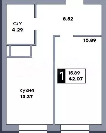 1-к. квартира, 42,1 м, 16/17 эт. - Фото 0