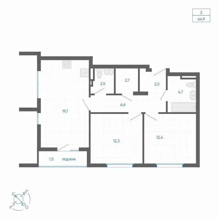 2-комнатная квартира: Екатеринбург, улица Вильгельма де Геннина, 59 ... - Фото 0