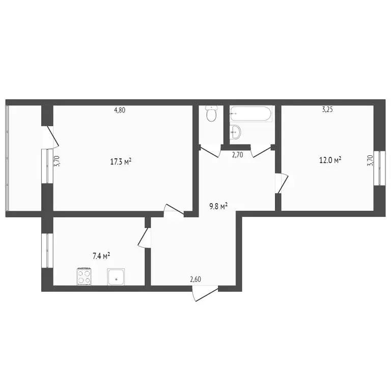 2-комнатная квартира: Ялуторовск, улица Новикова, 22 (48.7 м) - Фото 1