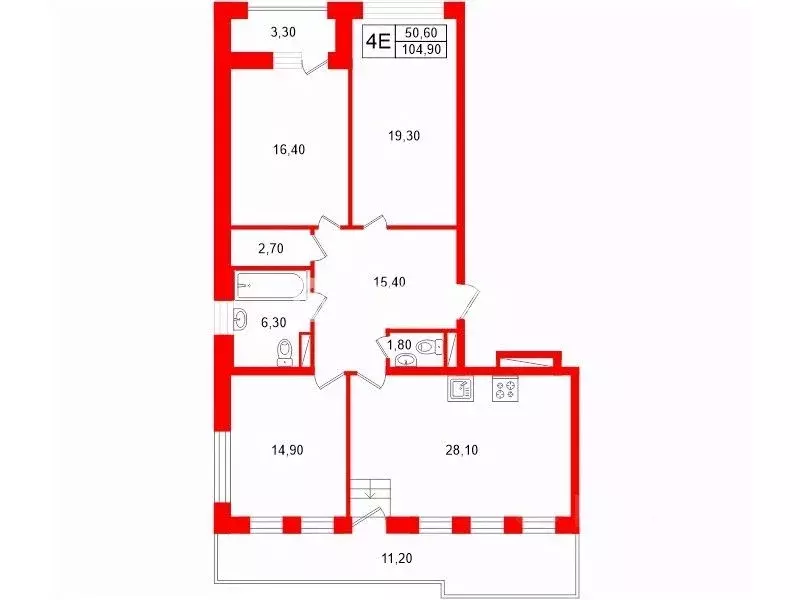 3-к кв. Санкт-Петербург Петровский просп., 22к2 (104.9 м) - Фото 2