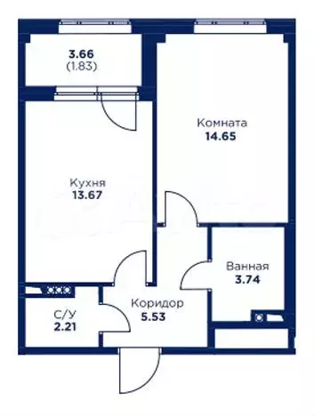 1-к. квартира, 39,8 м, 3/5 эт. - Фото 1