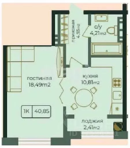 1-к кв. Дагестан, Каспийск просп. Акулиничева (40.85 м) - Фото 1