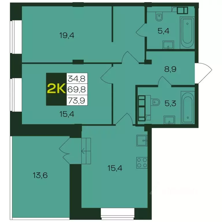 2-к кв. Чувашия, Чебоксары просп. Чебоксарский (73.9 м) - Фото 1