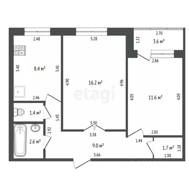 2-к кв. Башкортостан, Стерлитамак ул. Артема, 123 (50.9 м) - Фото 2