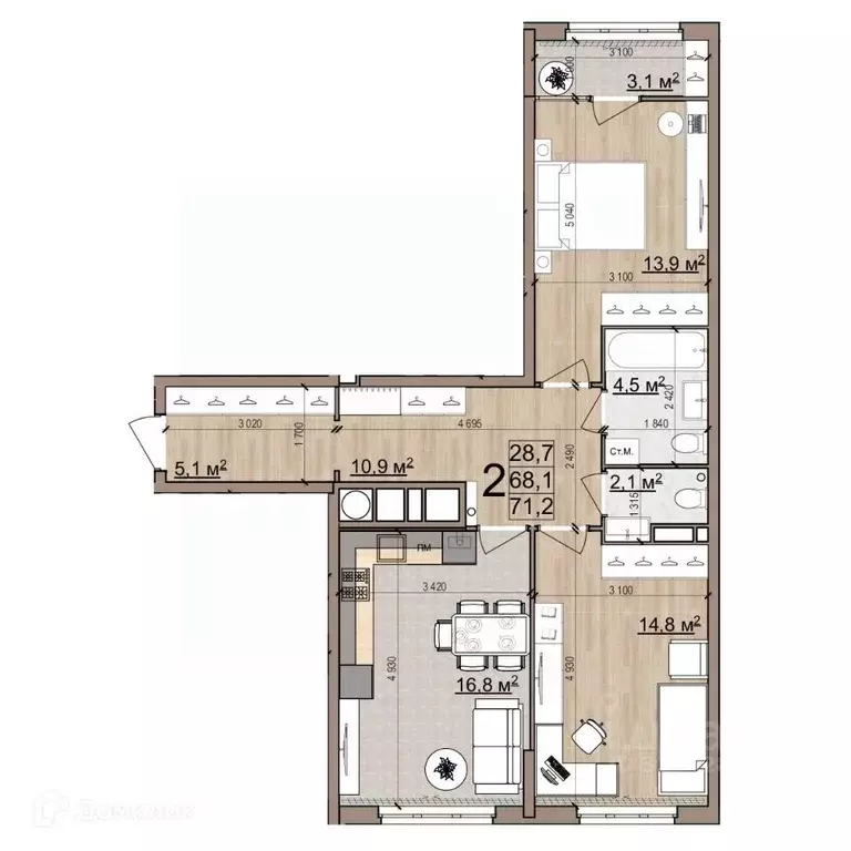 2-к кв. Рязанская область, Рязань Еврокласс жилой комплекс (71.2 м) - Фото 1