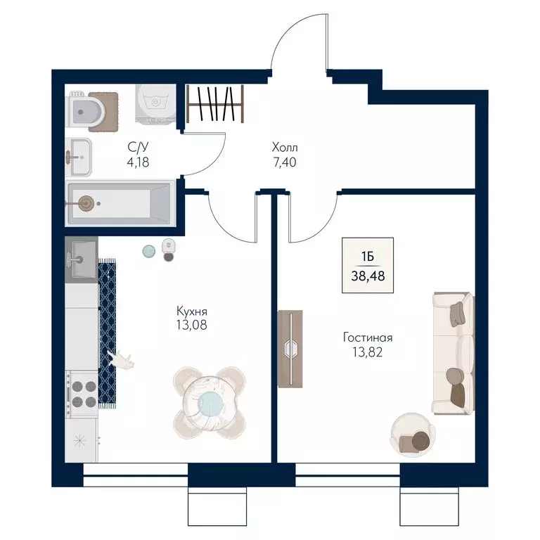 1-комнатная квартира: Мытищи, ЖК Бархат (38.48 м) - Фото 1