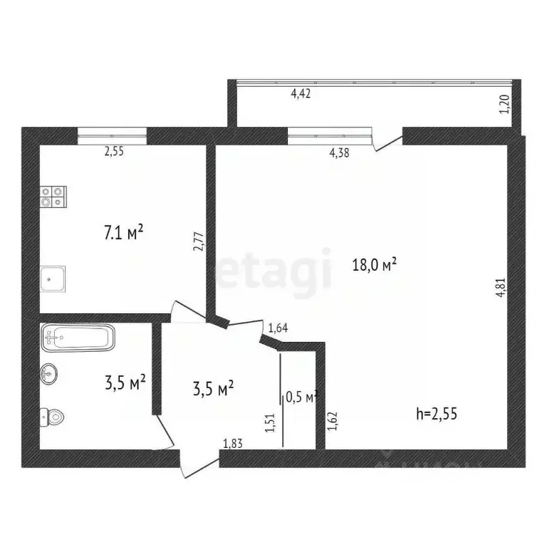 1-к кв. Амурская область, Благовещенск Институтская ул., 18 (32.8 м) - Фото 1