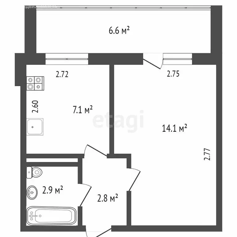 1-комнатная квартира: Тюмень, улица Казачьи Луга, 4к2 (26.9 м) - Фото 1