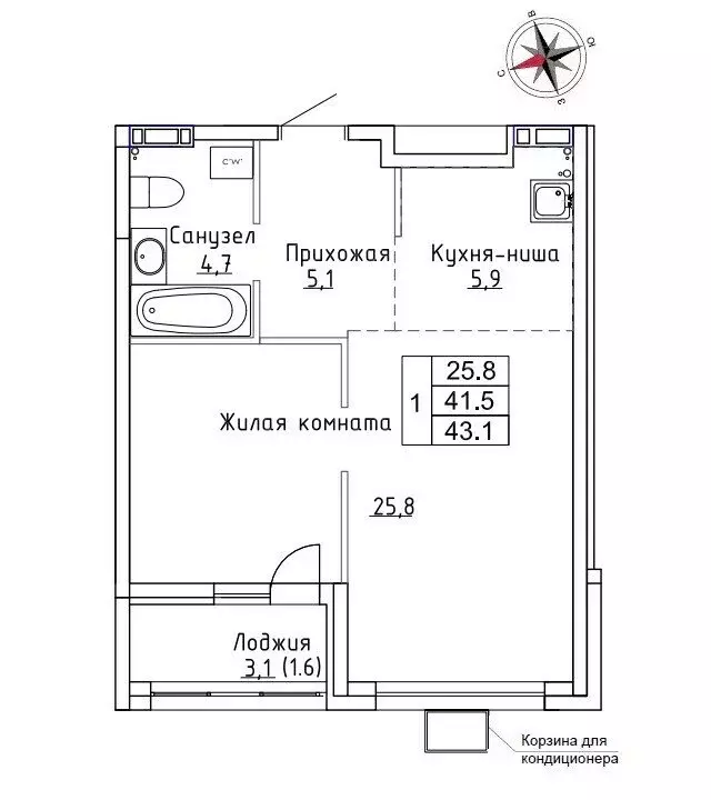 Квартира-студия: Новый, улица Ленина, 6с1 (43.1 м) - Фото 0