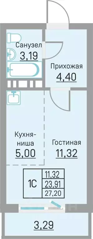 Студия Пермский край, д. Кондратово ул. Водопроводная, 6/4 (27.2 м) - Фото 0