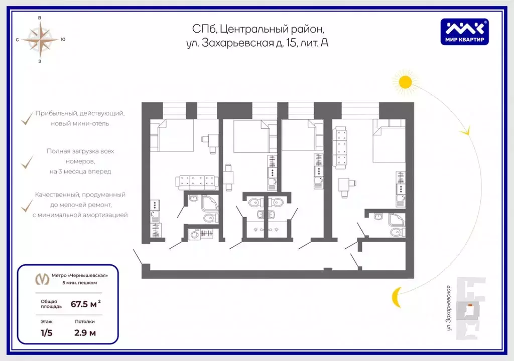 4-к кв. Санкт-Петербург Захарьевская ул., 15 (67.5 м) - Фото 2