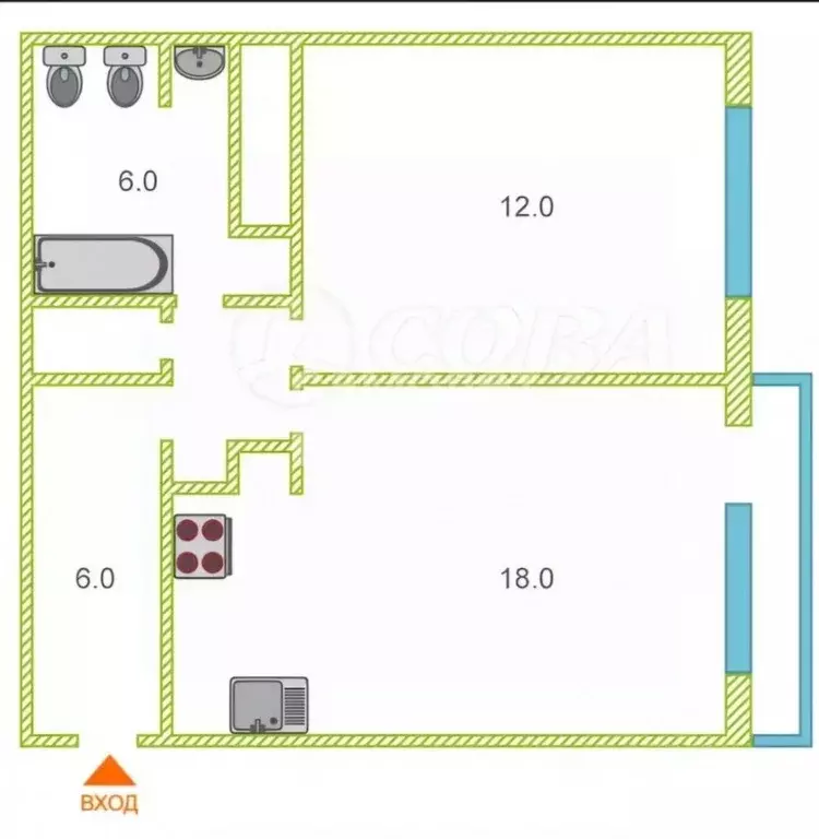 1-к кв. Тюменская область, Тюмень ул. Павла Шарова, 3к1 (47.0 м) - Фото 2