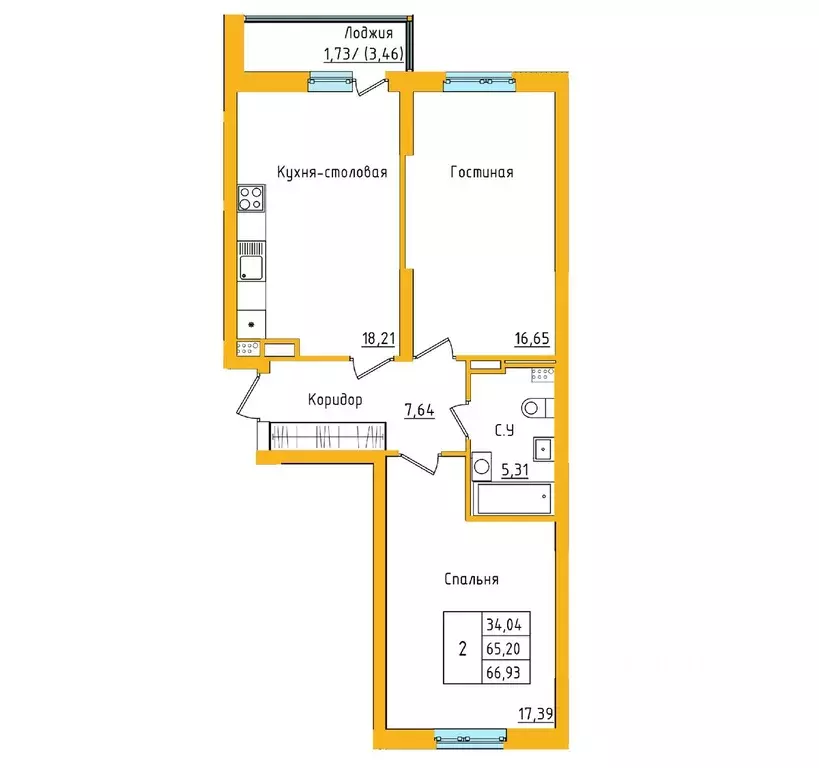 2-к кв. Башкортостан, Уфа ул. Валерия Лесунова, 22 (66.79 м) - Фото 0