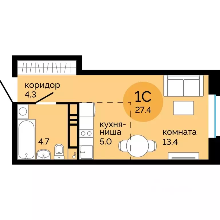 Студия Пермский край, Пермь ул. Яблочкова, 5к4 (27.4 м) - Фото 0