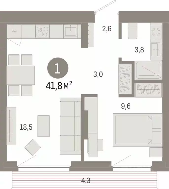 1-к кв. Новосибирская область, Новосибирск Лебедевский кв-л,  (41.8 м) - Фото 0