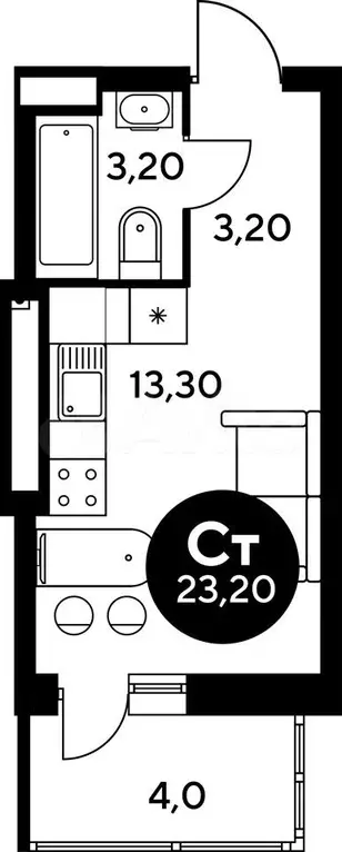 Квартира-студия, 23,7 м, 4/9 эт. - Фото 0