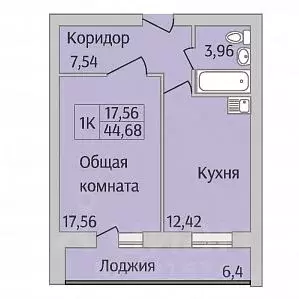 1-к кв. Новосибирская область, Новосибирск ул. Юности, 7 (44.68 м) - Фото 0