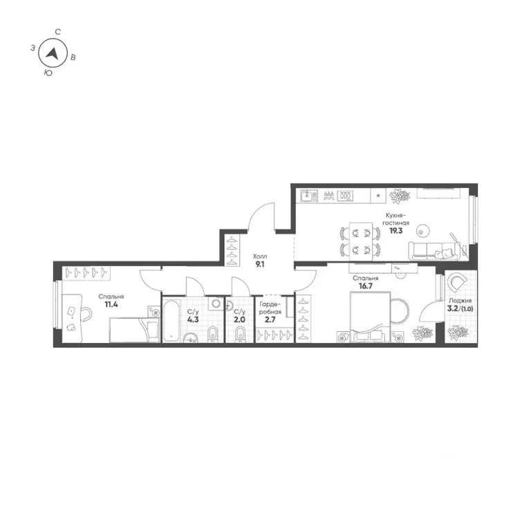 2-к кв. Свердловская область, Екатеринбург Солнечный жилрайон,  (67.1 ... - Фото 1