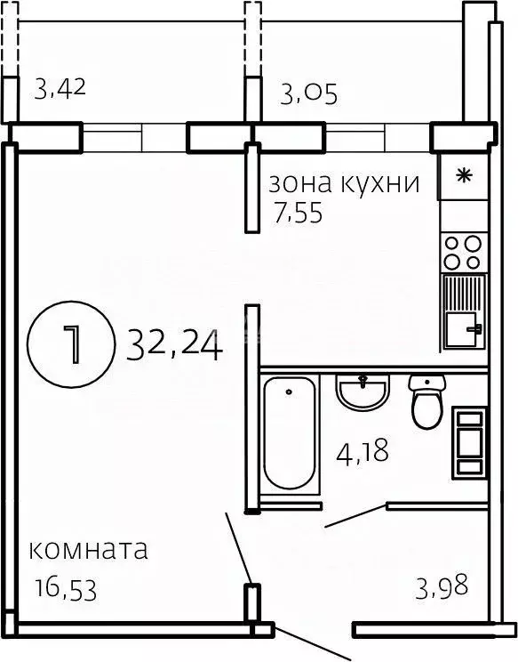Студия Челябинская область, Челябинск ул. Маршала Чуйкова, 32 (32.24 ... - Фото 1