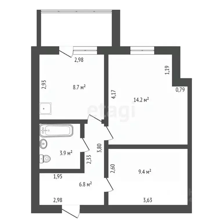 2-к кв. Амурская область, Благовещенск Комсомольская ул., 89 (43.0 м) - Фото 1