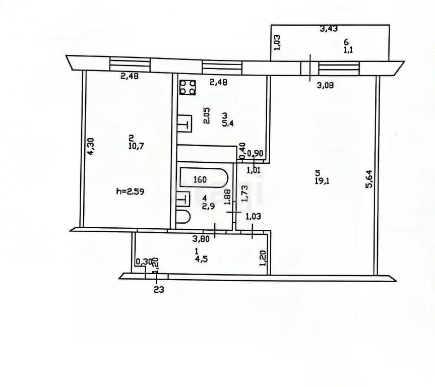 2-к кв. Татарстан, Казань ул. Нурсултана Назарбаева, 68 (43.7 м) - Фото 2