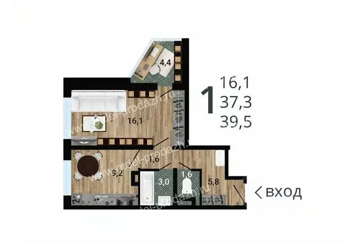 1-к кв. Воронежская область, Воронеж 8 Элемент жилой комплекс (39.83 ... - Фото 1