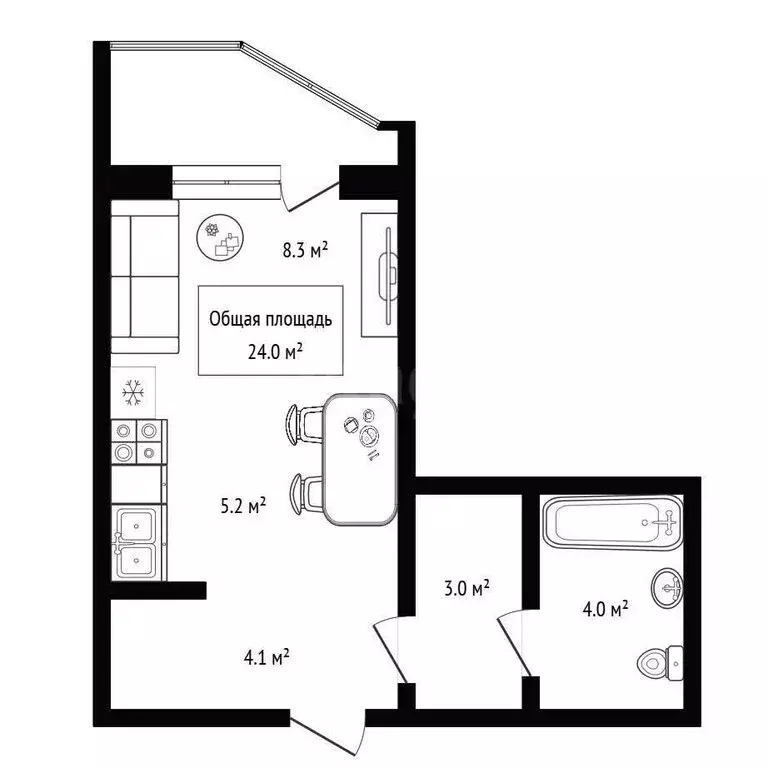 Квартира-студия: Новосибирск, улица Ясный Берег, 25 (24 м) - Фото 1