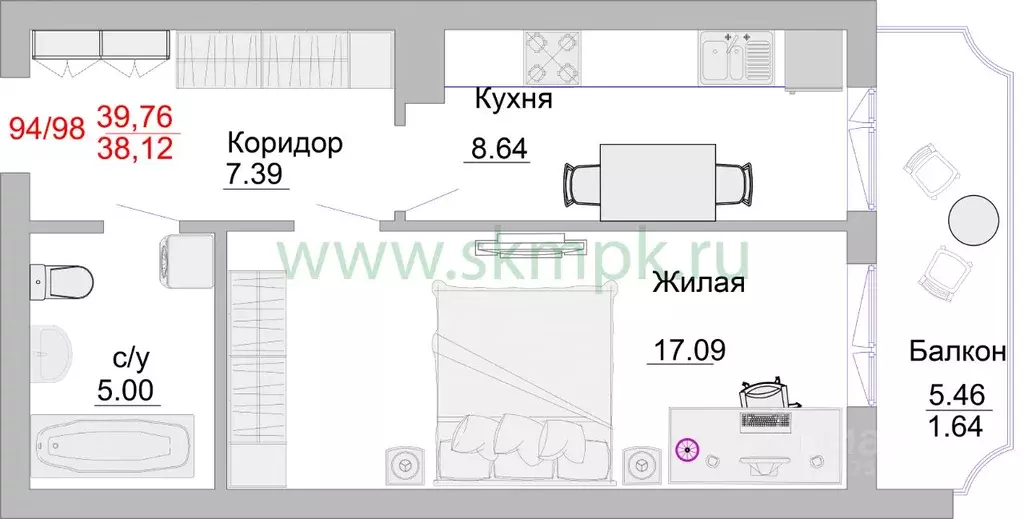 1-к кв. калининградская область, пионерский портовая ул, 5 (44.7 м) - Фото 0